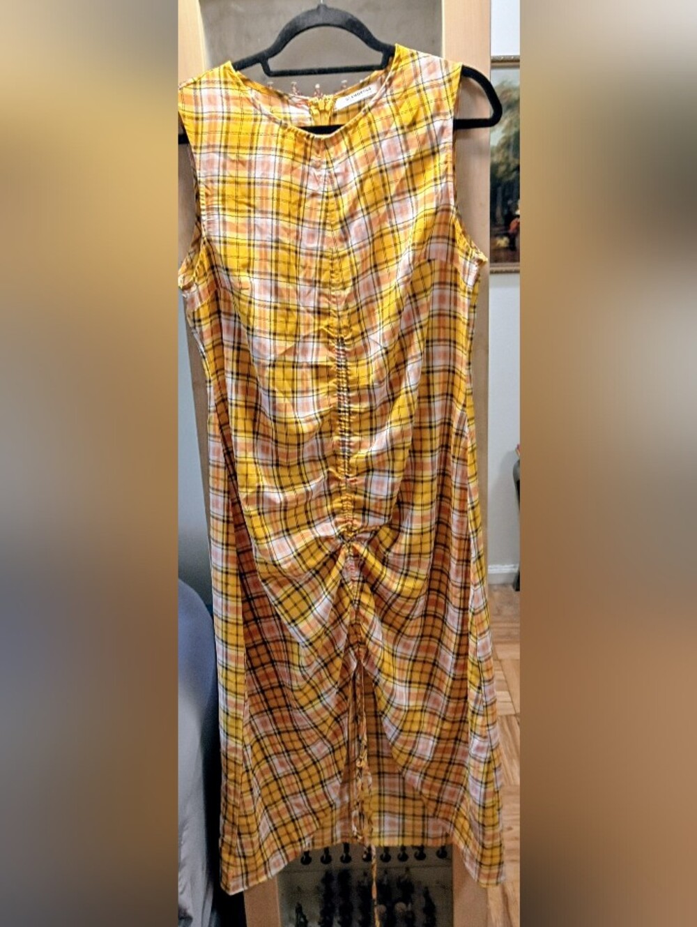 Glamorous Yellow Plaid Dress with Black Accents